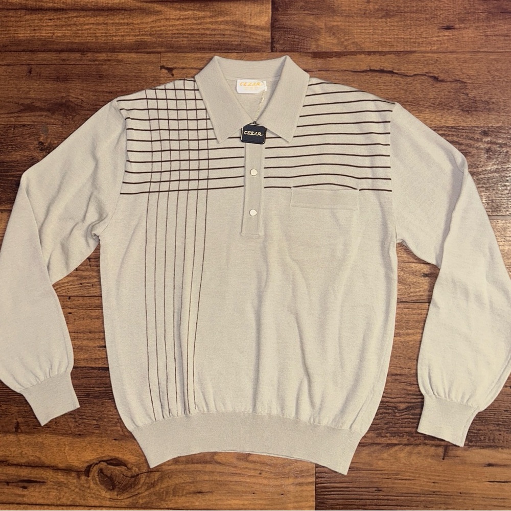 Cezar ~ Men's Large ~ Vintage (1970’s) ~ Beige & Brown ~ 100% Wool Sweater ~New